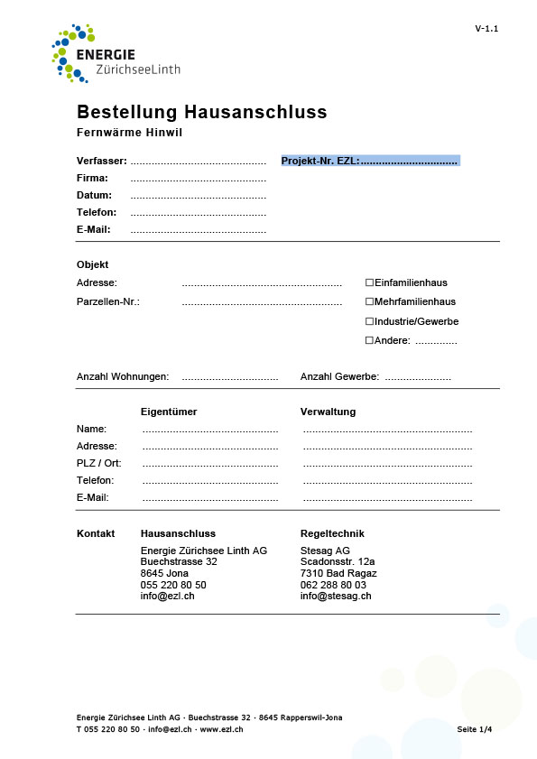 Bestellung Hausanschluss Fernwaerme Hinwil